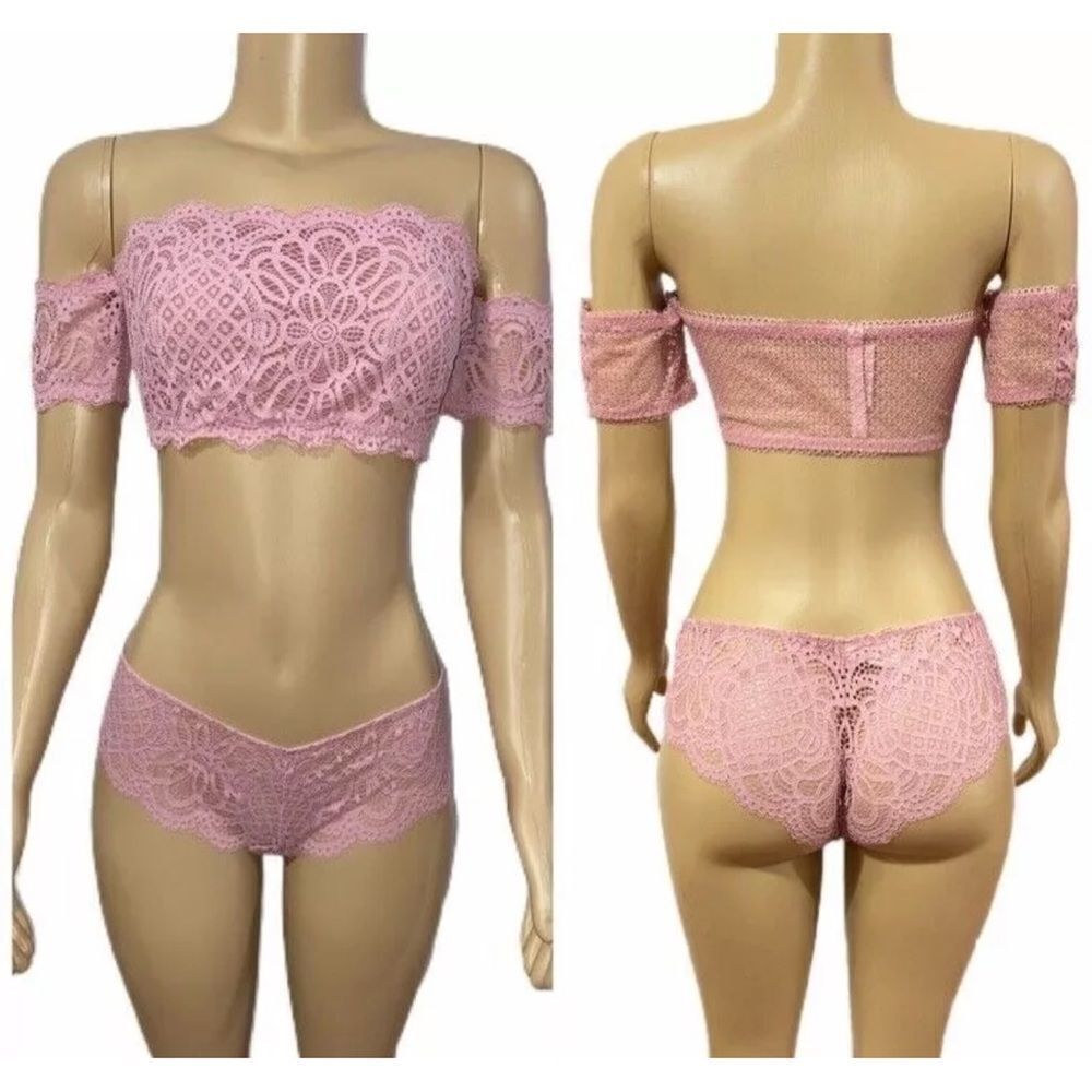Victoria’s Secret set Dream Angels Crop Top bralette & Cheeky panty pink Large - Picture 4 of 7